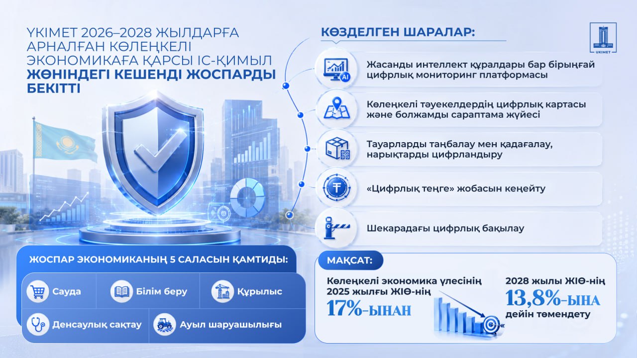 Үкімет көлеңкелі экономикаға қарсы 2028 жылға дейінгі жоспарды бекітті 